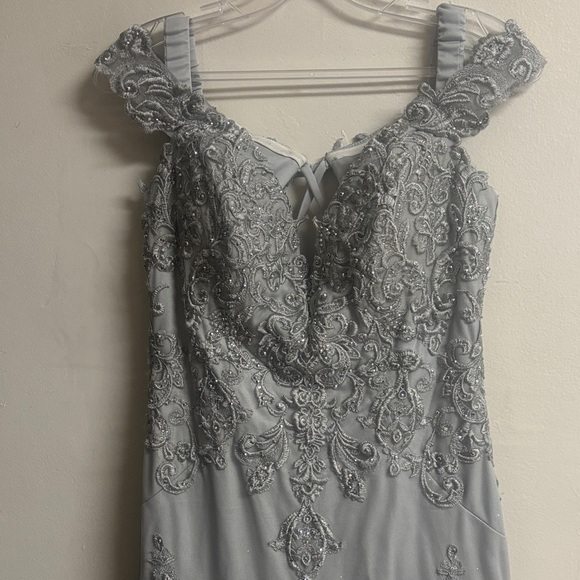 Ina Off-Shoulder Silver Prom Dress - Picture 3 of 5